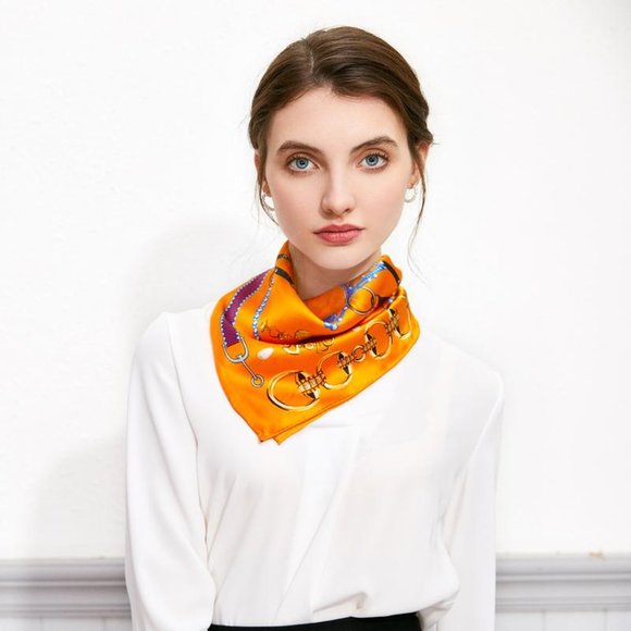 Silk Hair Bandana, Elegant Neck Scarf Mulberry Silk Scarf Small Square 21"x21" - Picture 3 of 6